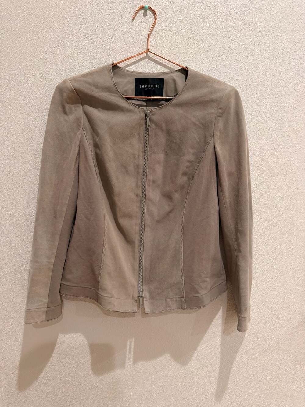 Lafayette 148 New York Suede and Cotton Combo Zip Jacket Size 4